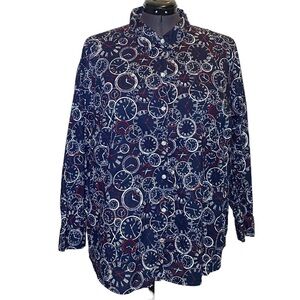 Catherines women Plus size 2X (22-24) Novelty Clock button up long sleeve shirt